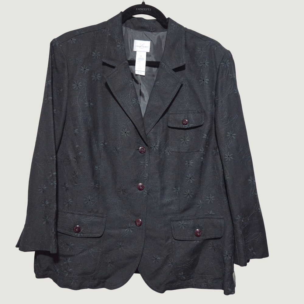 Emma James Black Floral Embroidered Linen Blend Blazer Jacket Womens 18
